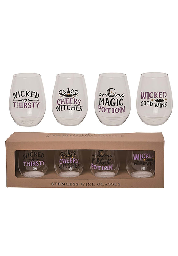 18oz Glass Stemless Witchy Wine Glass Set