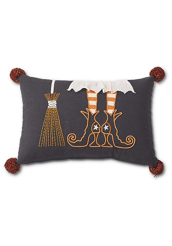Rectangular Witch Boot and Broom Halloween Pillow Decoration