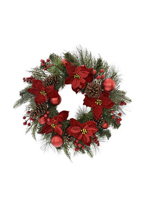 24 Inch Red Poinsettia Pine Wreath