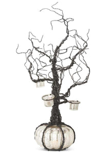28" Black Wire Votive Tree with LED Mercury Pumpkin Base