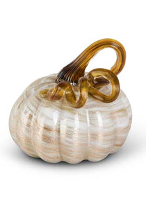 3.25" Gold and Cream Swirl Glass Pumpkin