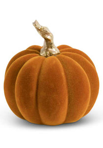 3.5" Orange Velvet Pumpkin with Twisted Gold Stem
