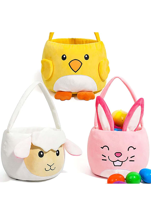 3 Pack Chicken, Bunny, and Sheep Easter Basket Set