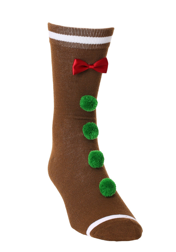 Novelty 3D Gingerbread Man Crew Socks