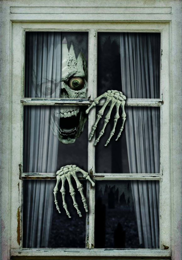 47 Inch Fake Window Skull & Hands