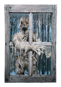 47" Mummy Crashing the Window Halloween Printed Curtain Prop