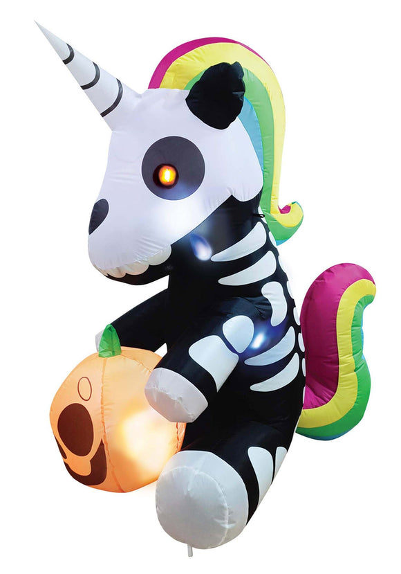 Inflatable 5 Ft Sitting Skeleton Unicorn Halloween Decoration