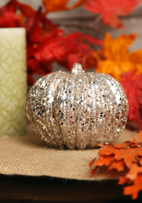 4.5 Inch Short Champagne Glitter Pumpkin