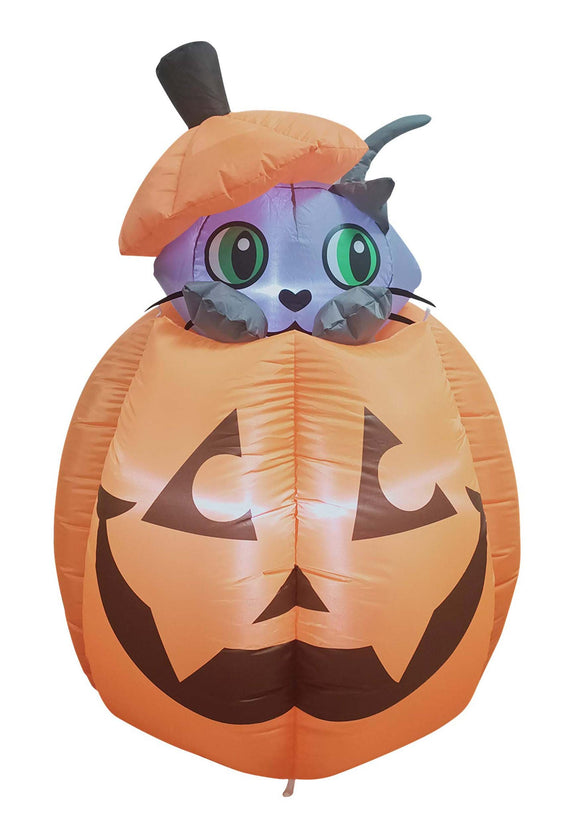Animated Inflatable 5FT Cat in Pumpkin Decoration