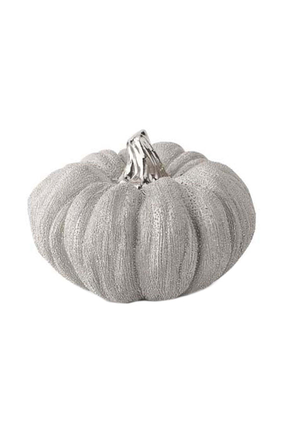 5in Silver Metallic Textured Ceramic Pumpkin