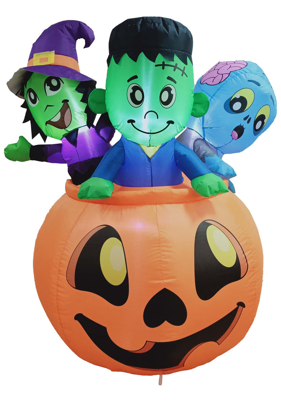 5 Foot Tall Three Characters on Pumpkin Inflatable Decoration