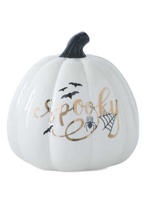 6.5" White Ceramic Spooky Decal Pumpkin