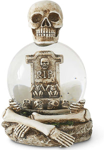 6" Skeleton Water Globe with Tombstone and Glitter Bats