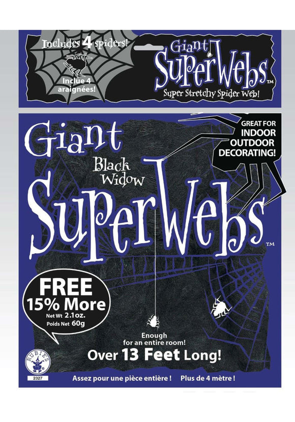 60g Large Black Spider Web and Spiders Decoration