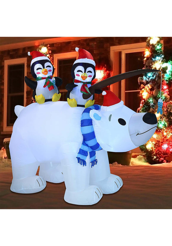 Inflatable 6.5Ft Tall Animated Polar Bear & Penguins