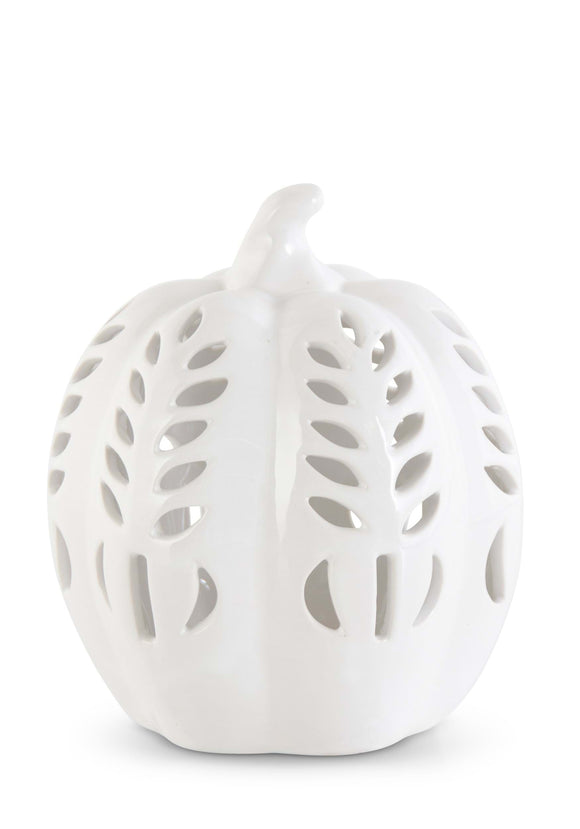 6.75 inch White Ceramic LED Cutout Pumpkin