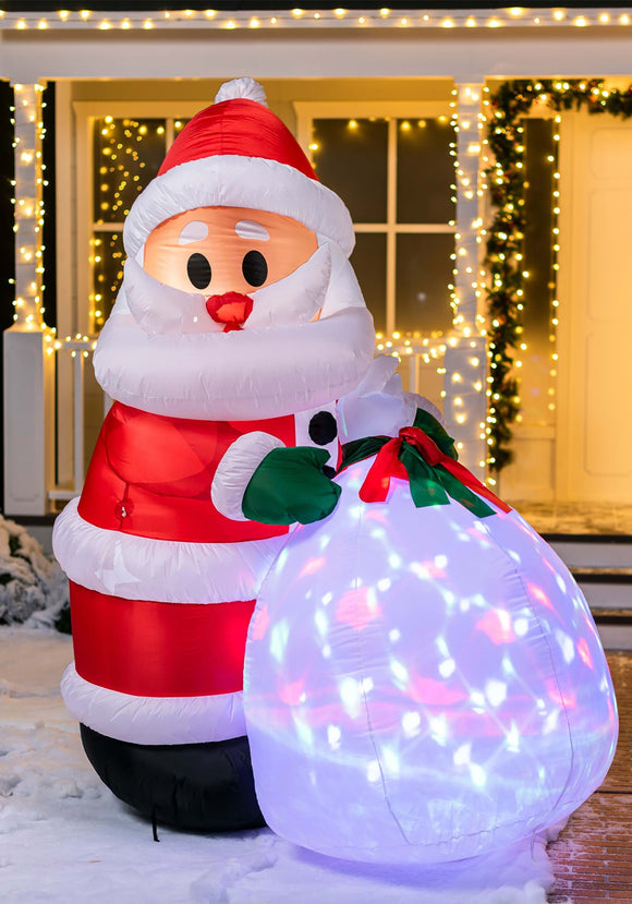 7.9 Foot Tall Projection Santa & Gift Bag Inflatable Decoration