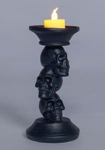 7" Resin Black Skull Candle Holder Halloween Decoration