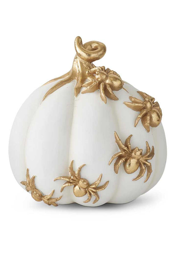 7 Inch White Pumpkin w/Gold Spiders