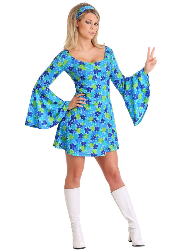 Plus Size Wild Flower 70's Hippie Dress Costume for Women