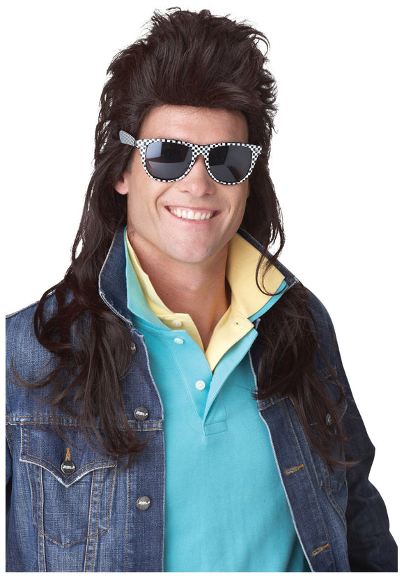 80s Brown Rock Mullet Wig