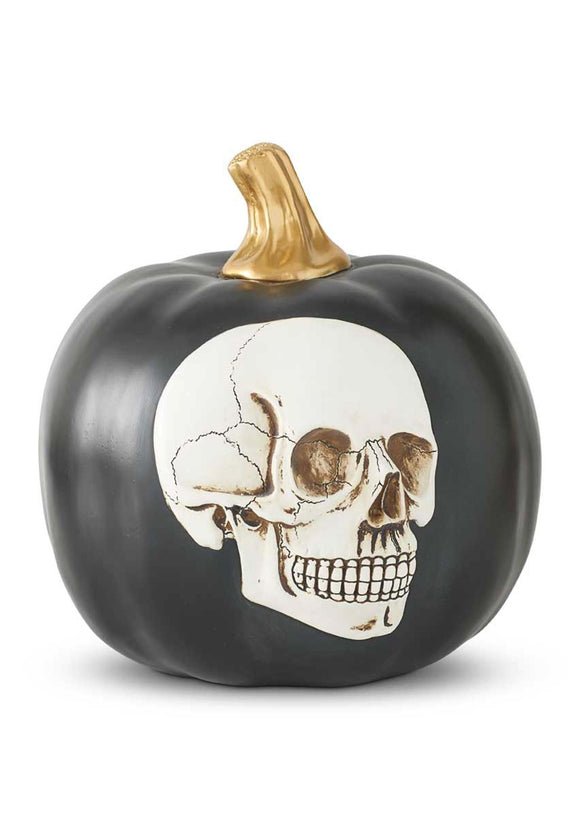 8.5 Inch Black Pumpkin w/Embossed Skull