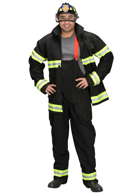 Adult Black Fireman Costume w/ Helmet