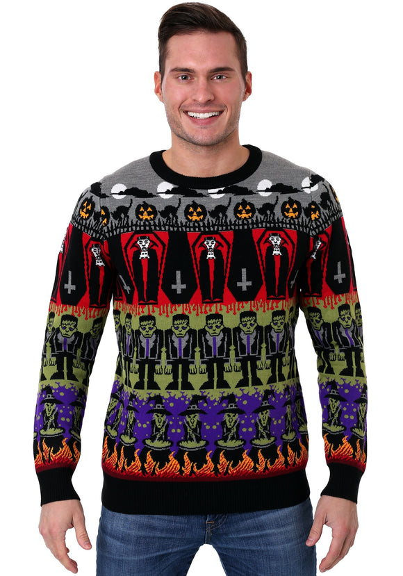 Classic Horror Monsters Fair Isle Halloween Sweater for Adults