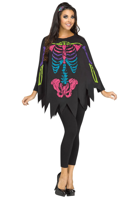 Color Bones Poncho Costume for Adults