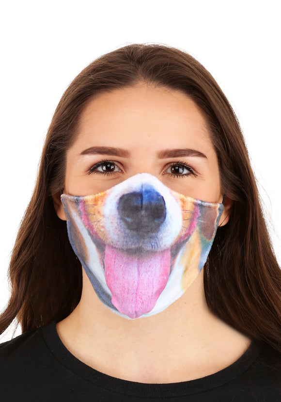 Dog with Tongue Sublimated Face Mask for Adults