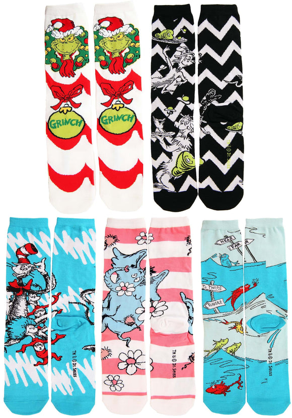 Dr. Seuss Patterns Adult Crew Sock Set 5 Pairs