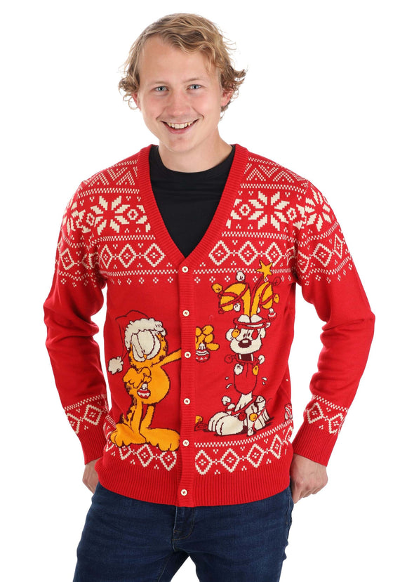 Garfield Red Ugly Christmas Cardigan for Adults
