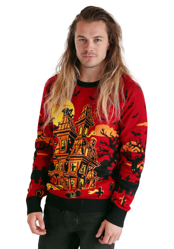 Haunted House Halloween Sweater for Adults