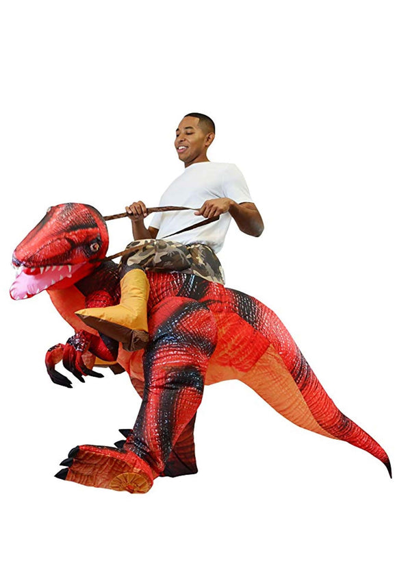 Inflatable Adult Riding-A-Red Raptor Costume