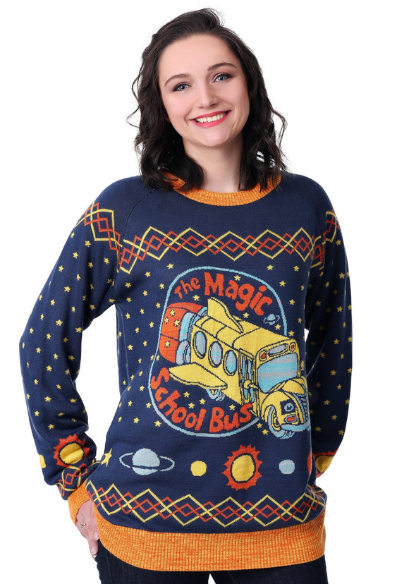 Adult Magic School Bus Ugly Christmas Sweater