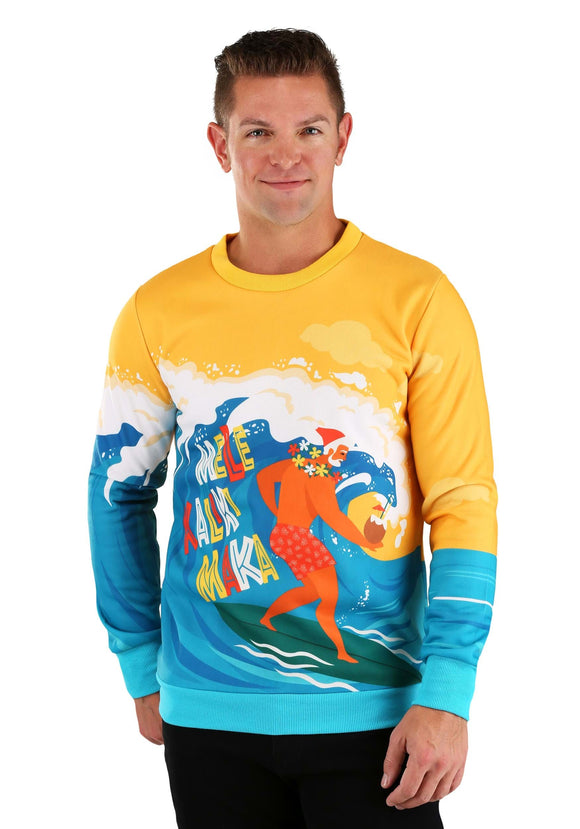 Mele Kalikimaka Surfing Santa Ugly Christmas Sweatshirt for Adults