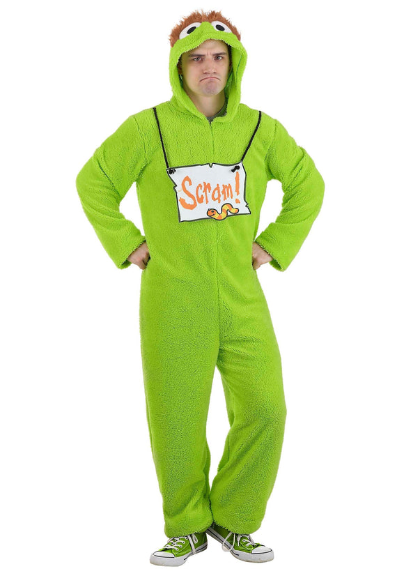 Oscar the Grouch Costume Jumpsuit for Adults
