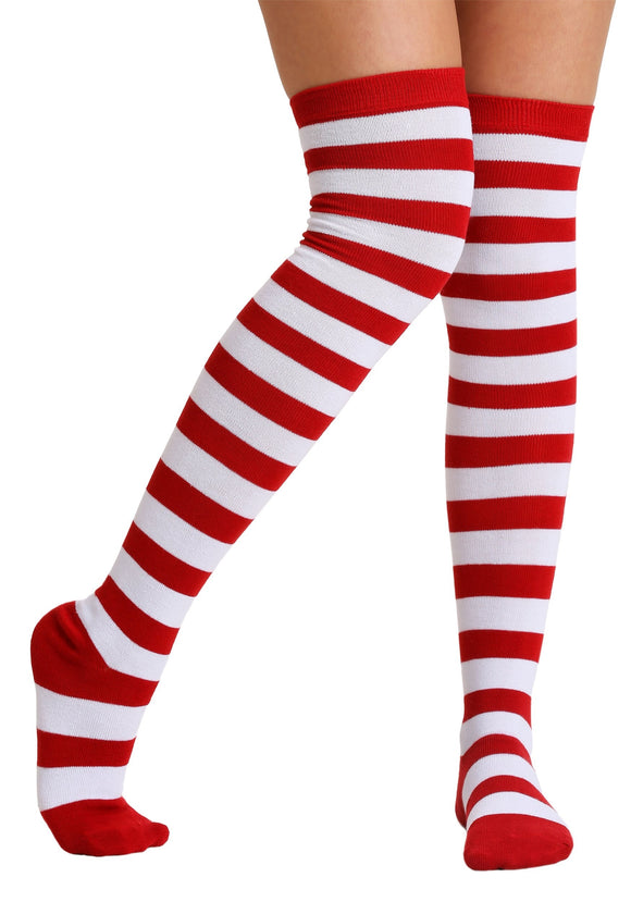 Red and White Striped Adult Socks