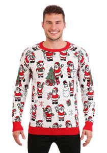 Repeating Santa Pattern Ugly Christmas Sweater for Adults