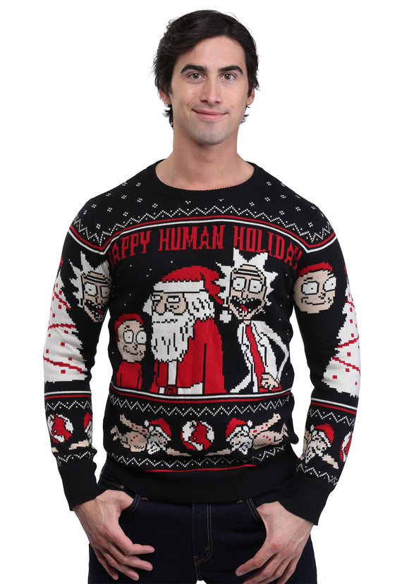 Rick and Morty Happy Human Holiday Adult Knit Sweater
