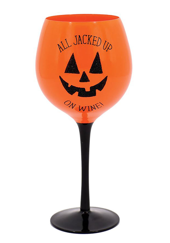 All Jacked Up On Wine Glass - Halloween Decor