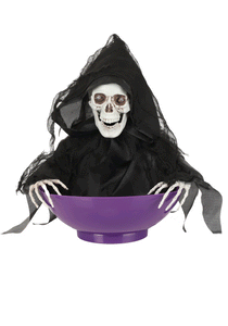 Animated Candy Bowl with Shaking Reaper Halloween Decoration.