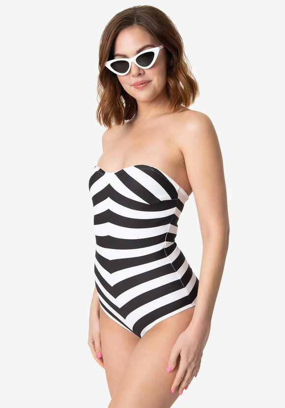 Barbie x Unique Vintage One Piece Black & White Bathing Suit