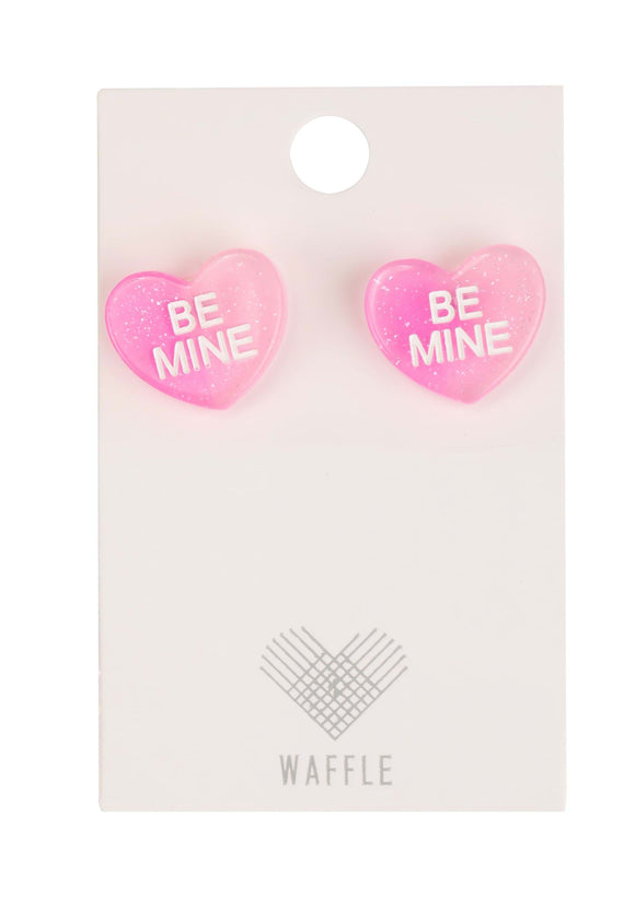 Lucite Be Mine Heart Stud Earrings