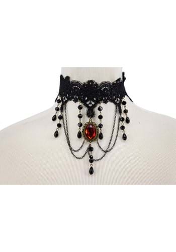 Beaded Choker with Chains and Red Pendant