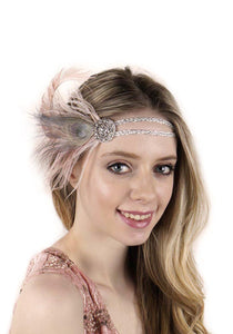 Beige Flapper Headband with Rhinestones
