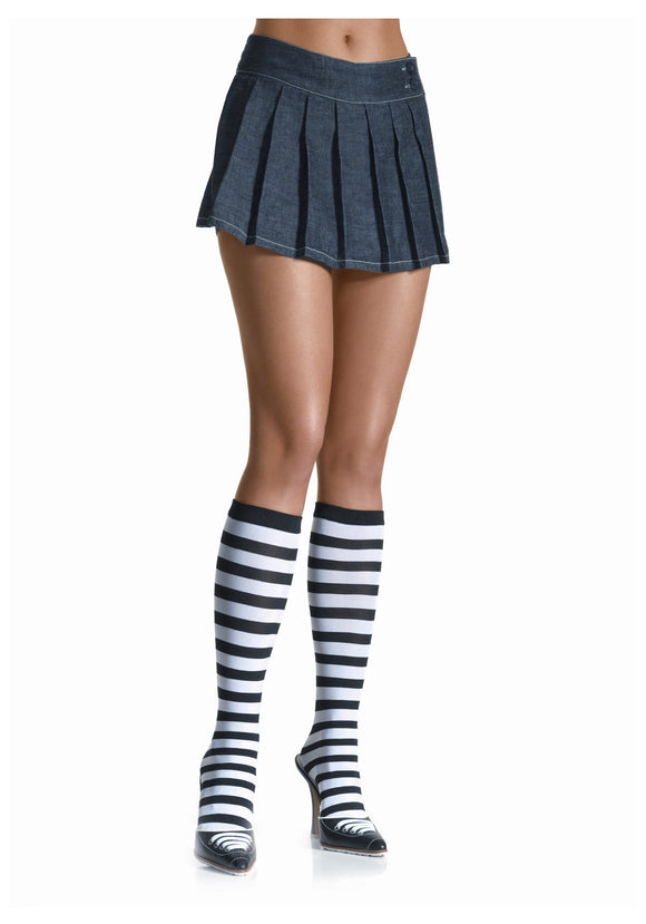 Black / White Women's Striped Knee High Stockings