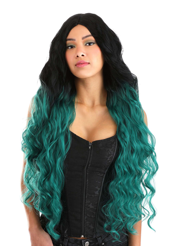 Green and Black Ombre Long Wavy Wig