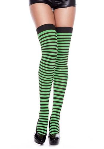 Women's Black and Kelly Green Striped Thigh Highs
