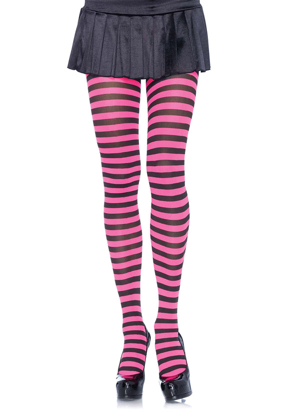 Nylon Black and Pink Striped Tights